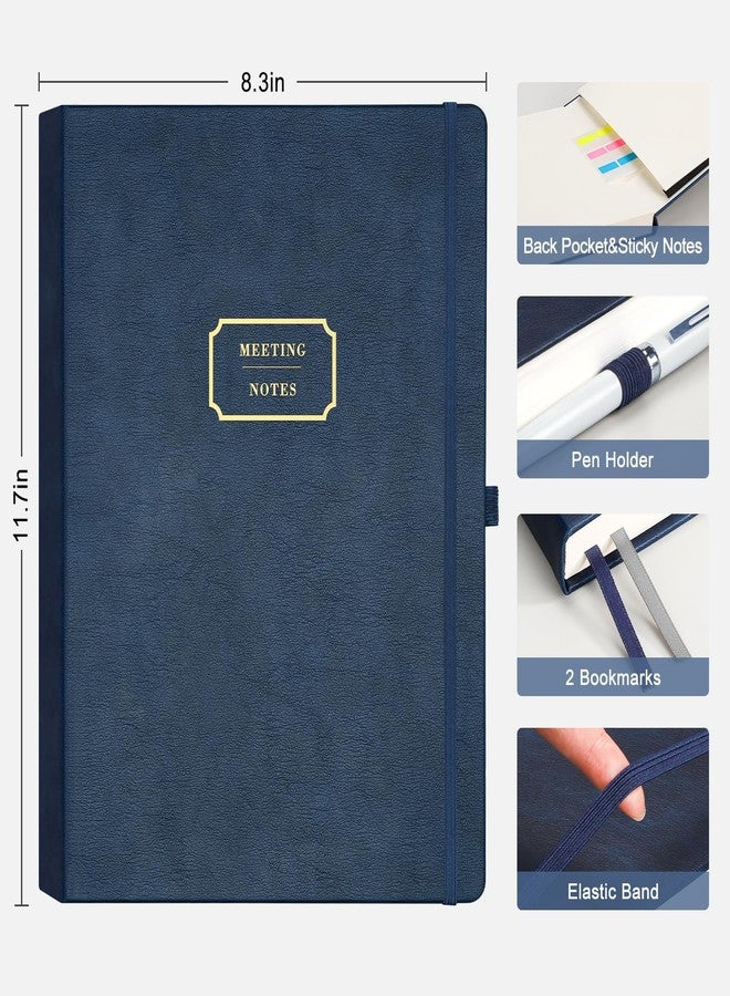 EMSHOI Meeting Notebook for Work with Sticky Tabs - 240 Pages, A4 Size Project Planner, PU Leather Meeting Agenda/Minutes Organizer for Women Men, Note Taking, Office & Business, 8.3"x11.7", Blue - Image 5